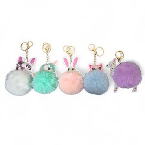Cute Pom Pom Keychain Bundle Animal Purse Charms Bunny Cat Llama Unicorn Dog